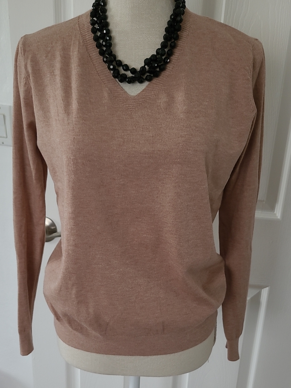Tan V-Neck Sweater — Women's Soft Knit